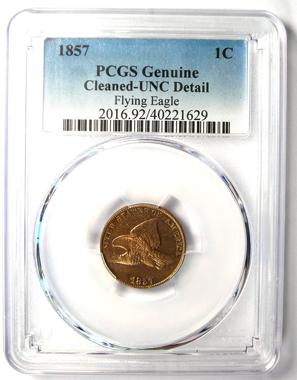 1857 Flying Eagle Cent 1C Penny Coin - Certified PCGS Uncirculated Detail UNC MS