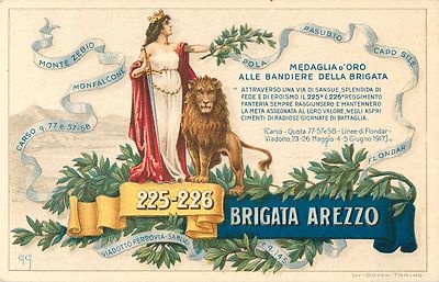 Italian Regimental, Reggimento, Allegorical Woman & Lion, Brigata Arezzo Italy