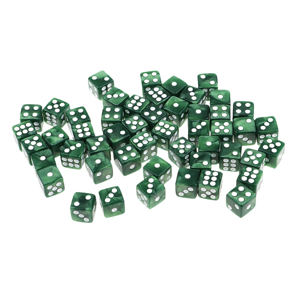 Pack of 50 Acrylic Dices D6 Six Sided Dice Party Game Casino Supplies Green - Image 3 of 4