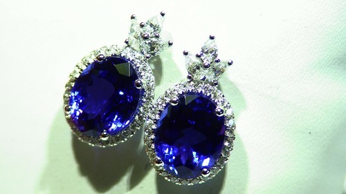 6,81 KT 18K Gold Natürlicher Tansanit Diamant Nieten Halo Verlobungsohrringe Vintage - Bild 5 von 8