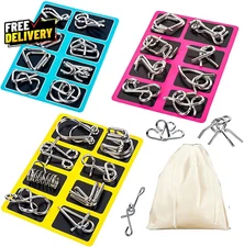 Metal Wire Puzzle Set of 24 with Pouch Brain Teaser IQ Test Disentanglemen Iron