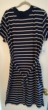 Womans Blue/white shirt Dress Size 20 Belted/pockets small slits on side New
