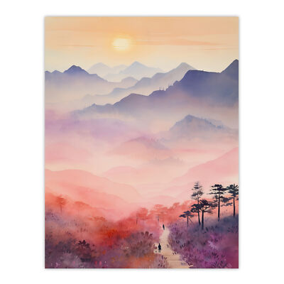 Mist At Sunrise Over Purple Mountains Enchanting Wall Art Poster Print Picture