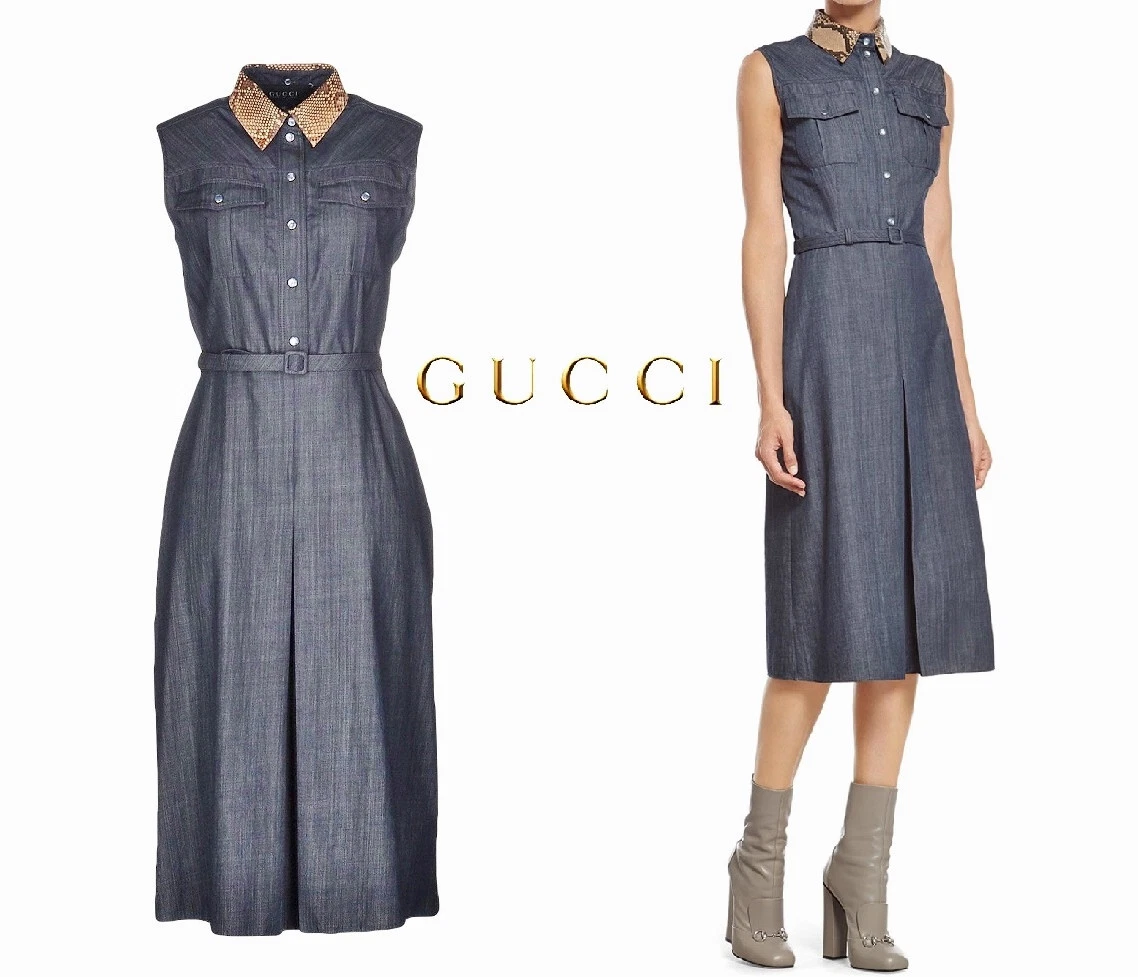 GUCCI ~ Resort 2015 robe denim midi col python ~ S/M ; 40 prix de vente :