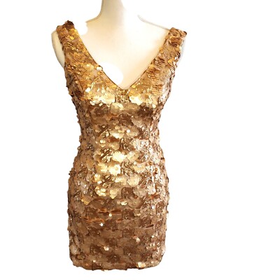 Women Size 2 Bodycon Dress Gold Sequin Party Low Back Formal 713589551992|  eBay