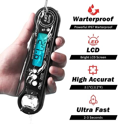 Meat Thermometer Instant Read Digital Kitchen Thermometer BBQ Thermometer Black