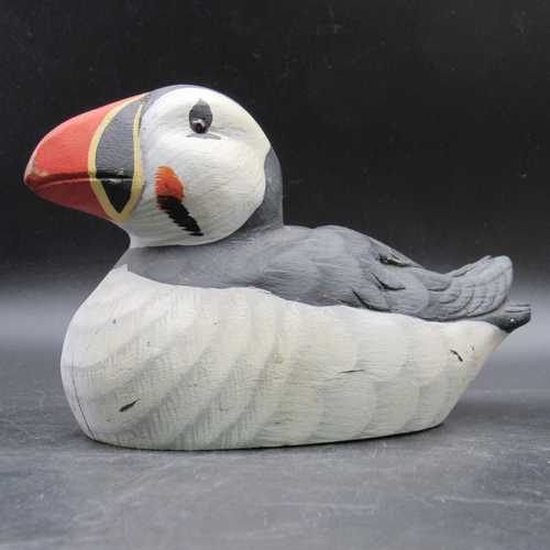 James Haddon Puffin, 7 1/2" l Carved Wood, Hand Painted, Floating, TLC Vintage