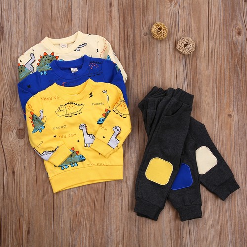 Dinosaur Girls Boy Long Sleeve Sweatshirt Top Pants Tracksuit Outfit Set Clothes - Picture 13 of 26