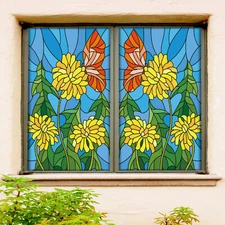 3D Yellow Flower ZHUA680 Window Film Print Sticker Cling Stained Glass UV