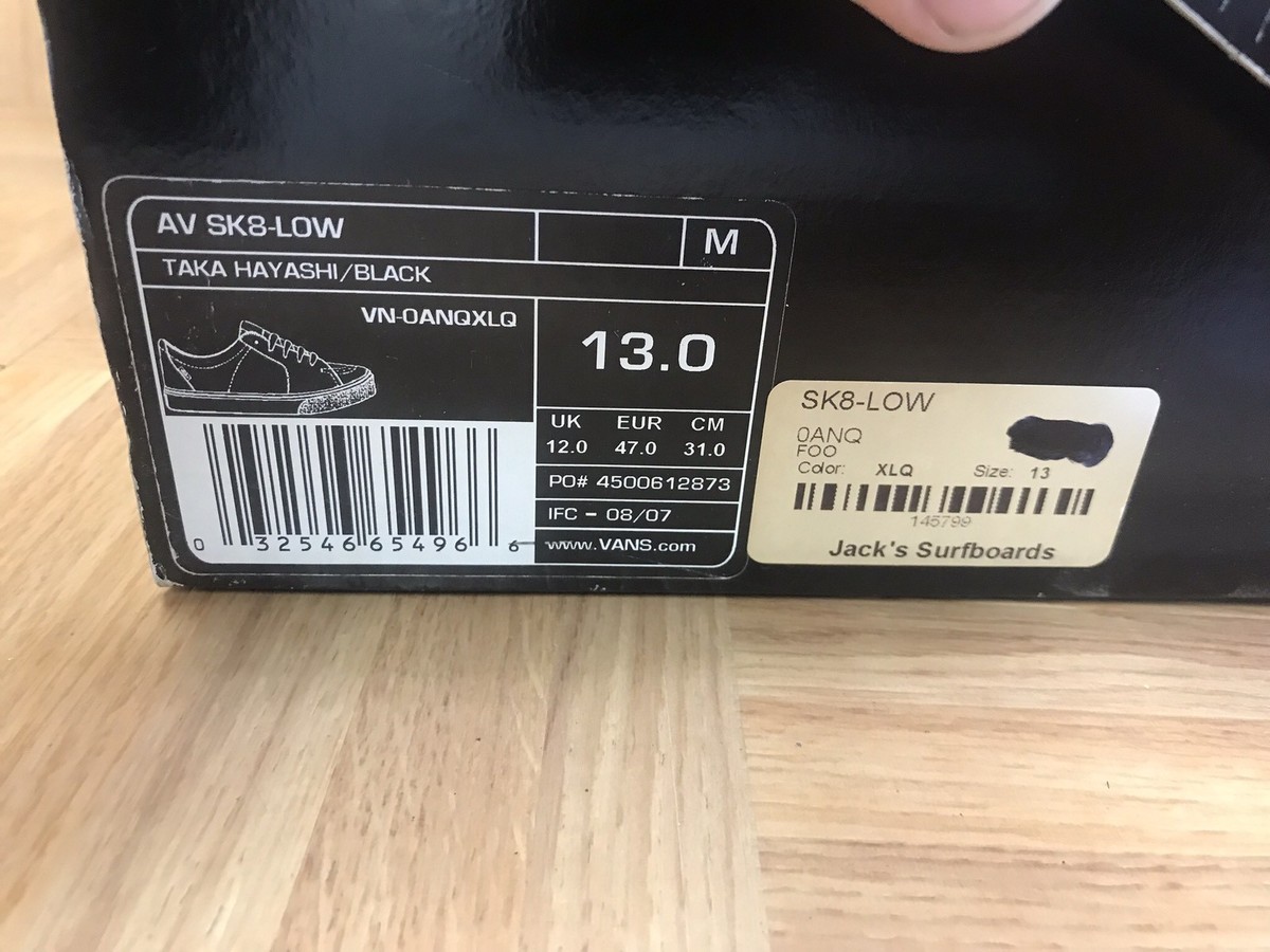 RARE🔥 VANS AV SK8-Low Taka Hayashi Black Skulls White Size 13