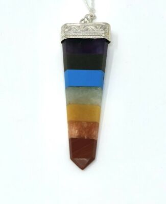 7 Chakra Necklace Pendant Crystal Bonded Rainbow Flat Pointed Reiki Chakra