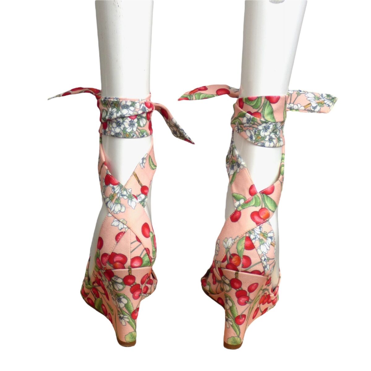 AQUAZZURA- Cherry Print Wedge Sandals, Size 36 | eBay