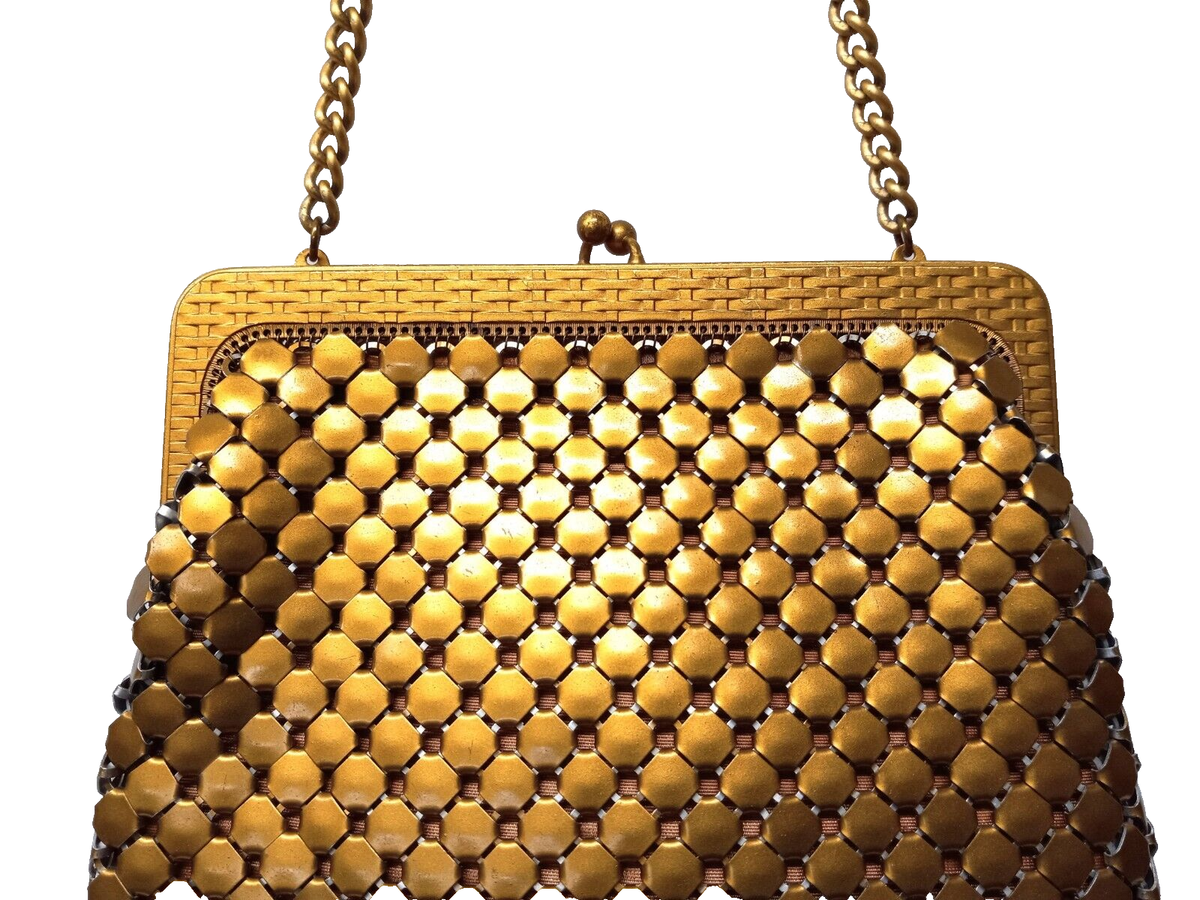 Whiting & Davis ゴールド バッグ Whiting & Davis Gold Tone Chain Mail Crossbody Bag – Vintage