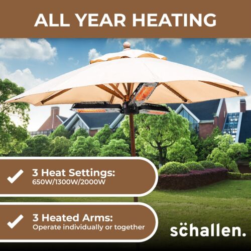 Halogen Garden Parasol Umbrella Heating Outdoor Patio Heater 3 Panels - WINTER - Picture 2 of 6