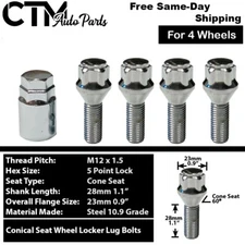 4x Chrome 12x1.5 Mercedes Wheel Lock Lug Bolts 28mm Shank Fit Aftermarket Wheels