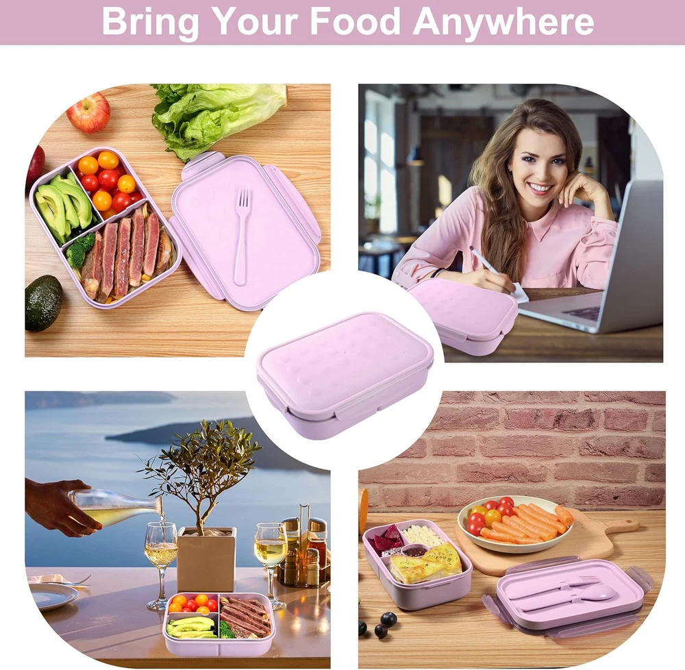 3-Compartment Bento Lunch Box for Adults – Leakproof & Durable