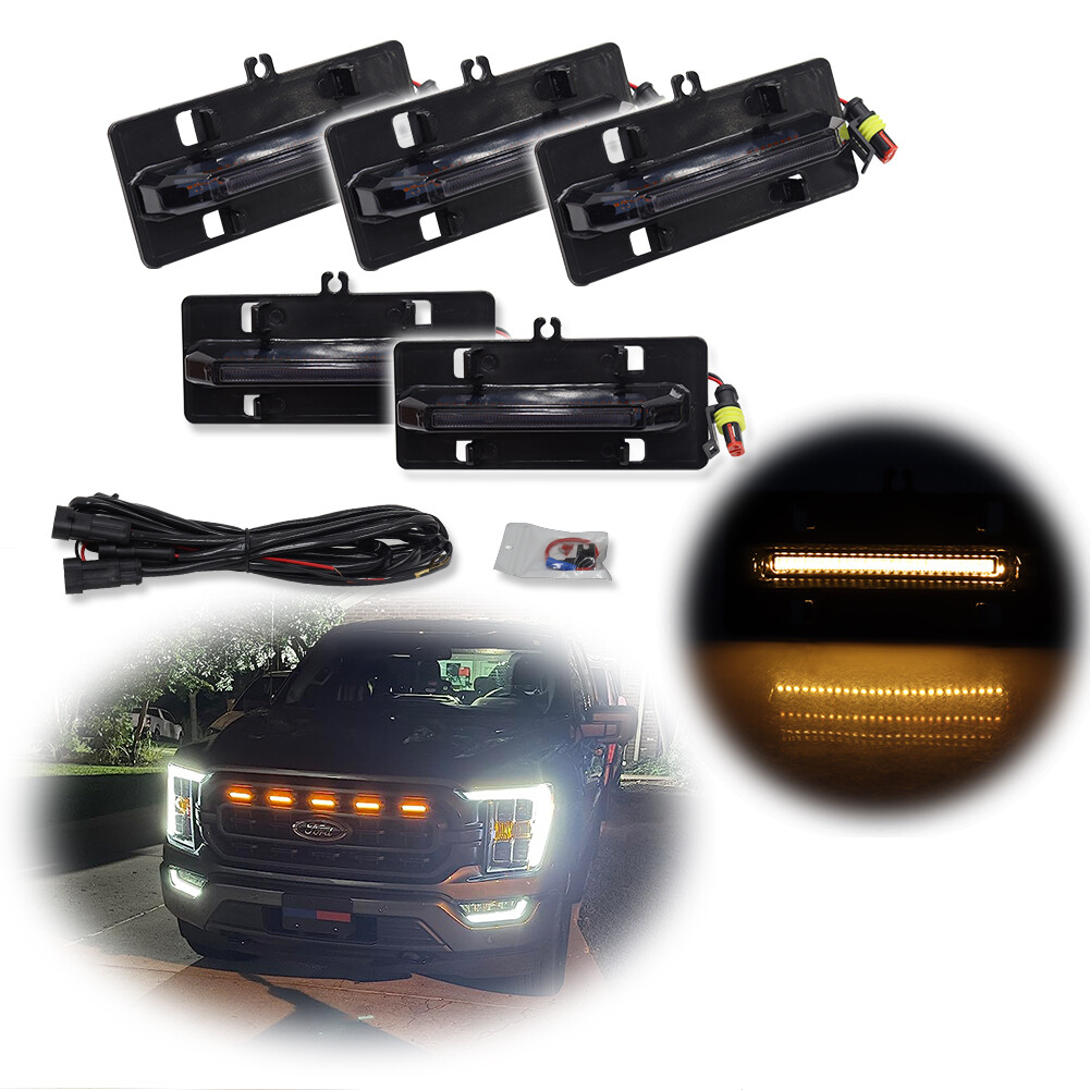 LED Grille Lights For 2021-2023 Ford F150 XL/XLT With OEM LED Headlights - Yellow Raptor Style Lights