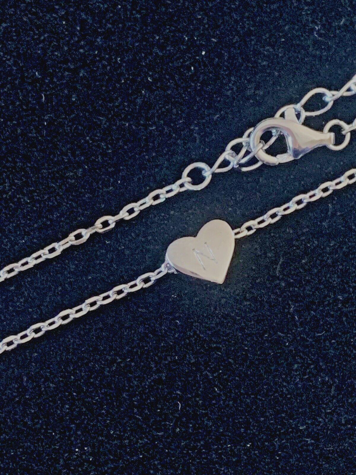 Anklet N Initial Letter Heart Platinum Plated 925 Sterling Silver New Gift-image