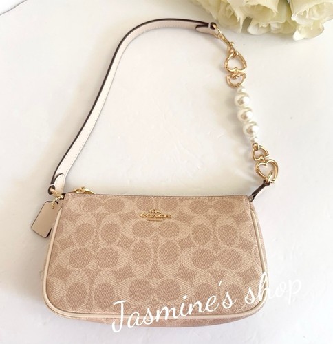 NWT Coach Nolita 19 In Signature Canvas CW426 (Sand/chalk )+ free Pearl Chain - Picture 5 of 18