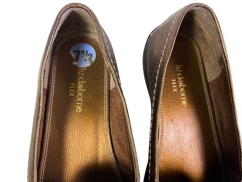 LIZ CLAIBORNE FLEX  Conga Bronze Leather Slip On Loafers Buckle Trim Size 7.5M - Picture 8 of 12