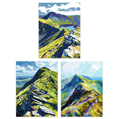 3er Set Lake District Helvellyn Mountain Range A4 Format Wandbilder