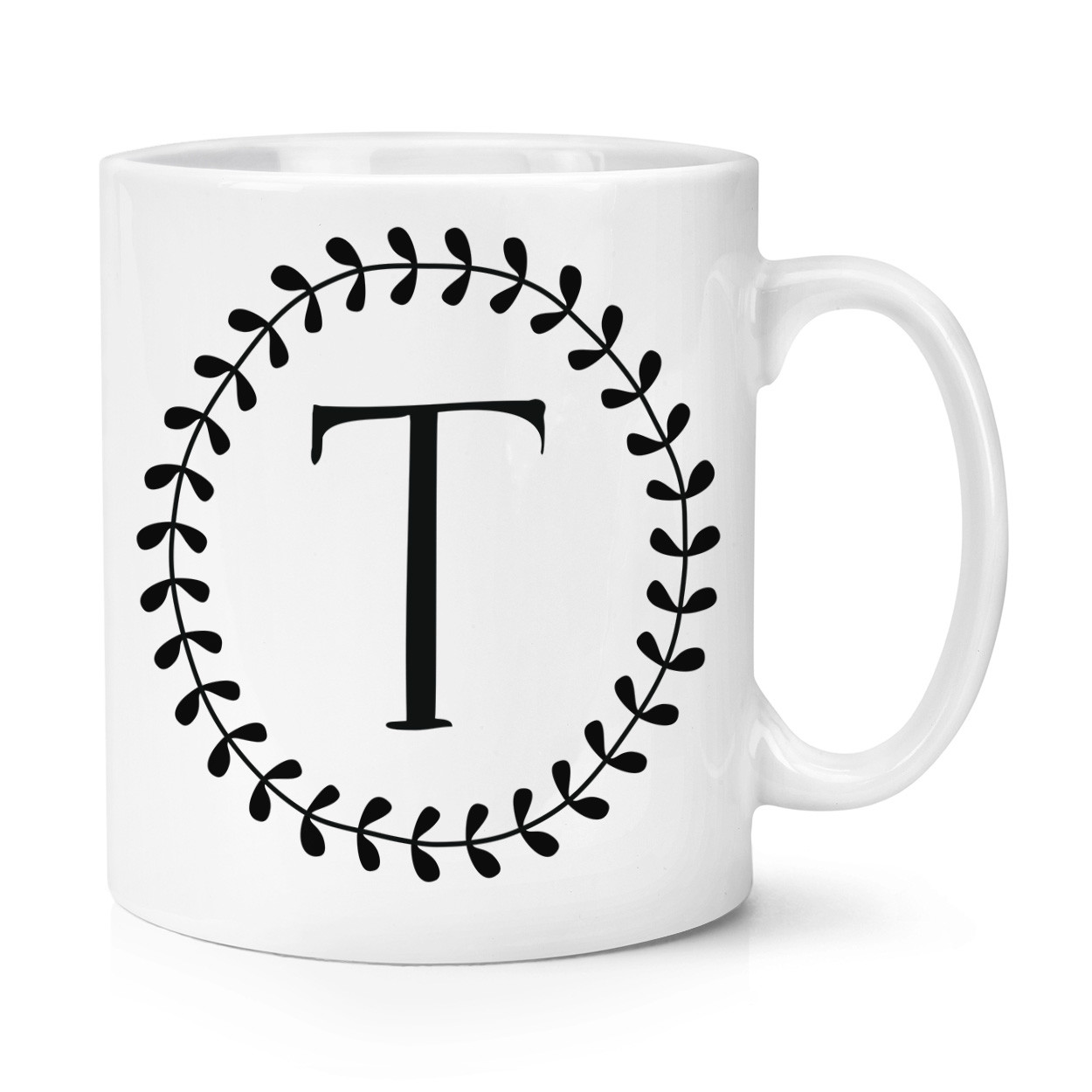Letter T Floral Wreath Alphabet 10oz Mug Cup - Flowers