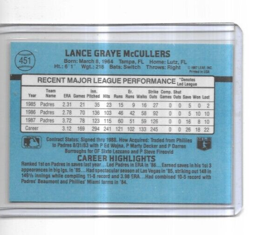 1988 Donruss #451 Lance McCullers San Diego Padres - Picture 2 of 2