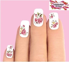 Waterslide Flowers Nail Decals Set of 20 -  Pink & Yellow Roses Assorted