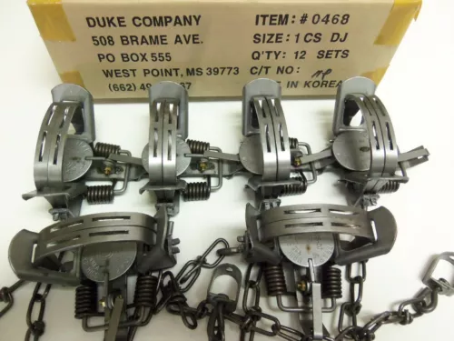 6 Duke # 1 Double Jaw Coil Spring Traps 0468 Mink Muskrat Raccoon Trapping