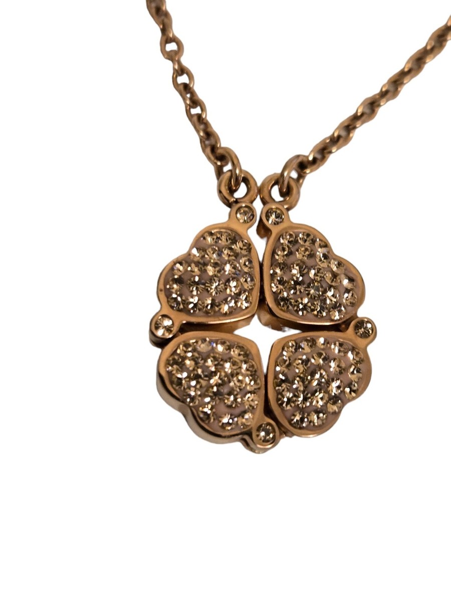 Folli Follie Rose Gold Tone 2 Way Crystal Hearts Clover Pendant w