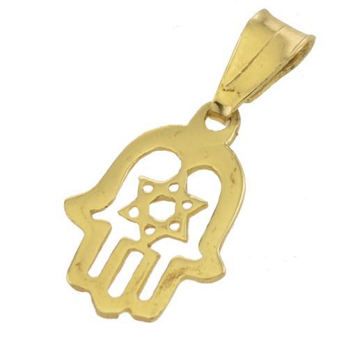 Hamsa Star of David Jewish Pendant In 14K Yellow Gold Magen David Solid Jewelry - Picture 1 of 9