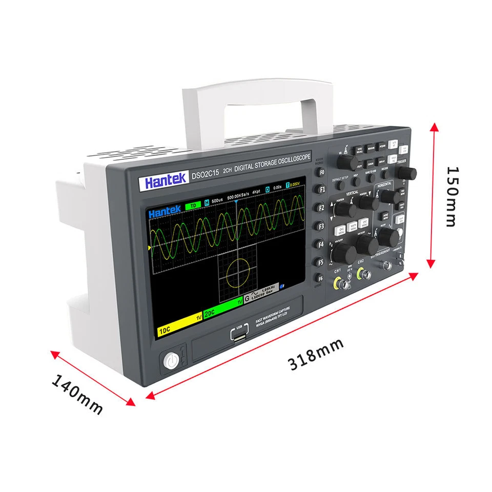 Osciloscopio de almacenamiento digital Hantek 2 canales 150 Mhz 1GS/s DSO2C15+2D15 fuente de señal Foto 4 de 4
