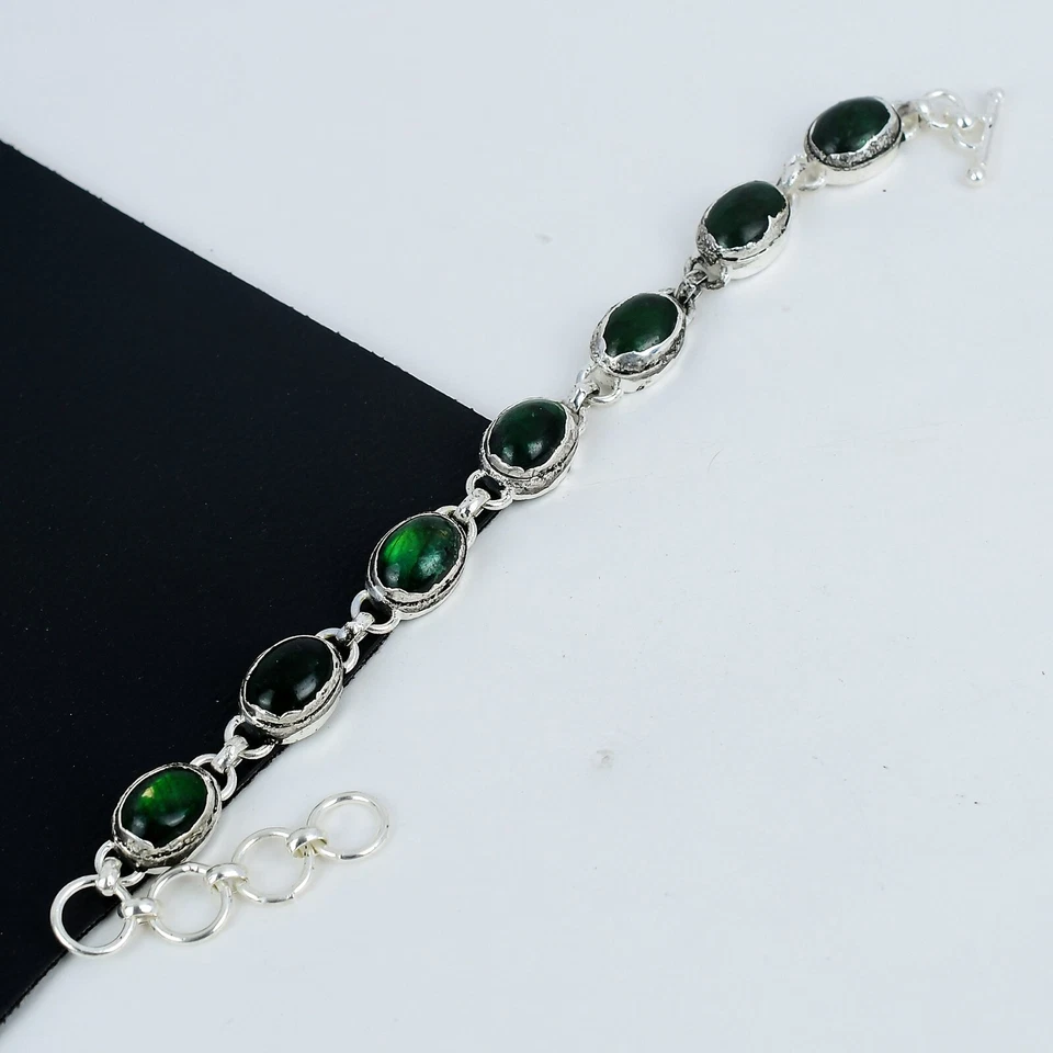 Green Flash Labradorite Electroformed Bracelet 925 Sterling Silver Jewelry - Image 3 of 4