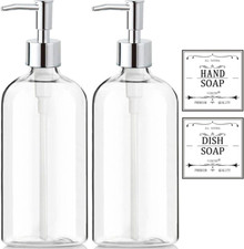 Clear Soap Dispenser with Rust Proof Pump, Waterproof Labels 2 Pack,16 Oz , Soa