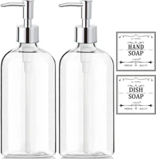 Clear Soap Dispenser with Rust Proof Pump, Waterproof Labels (2 Pack,16 Oz), Soa
