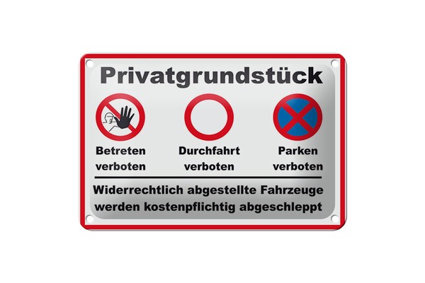 Blechschild Parken 18X12 Cm PrivatgrundstüCk Betreten Verbot Deko Schild-image