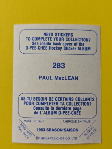 1983-84 O-Pee-Chee HNL Hockey Stickers...OPC U-Pick.. 166 to 330 - Picture 249 of 343