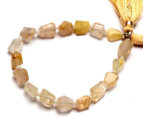 Natürlicher Goldener Rutilquarz 7 bis 8 mm Größe Facettiert Nugget Form Perlen 6,5 Zoll Strang - Bild 1 von 8