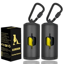 Metal Dog Poop Bag Holder 2-Pack w/Leash Clip Durable Scratch-Resistant Alumi...