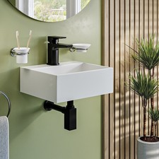 Square Wall Mounted / Countertop Basin One Tap Hole White Ceramic Bathroom Sink