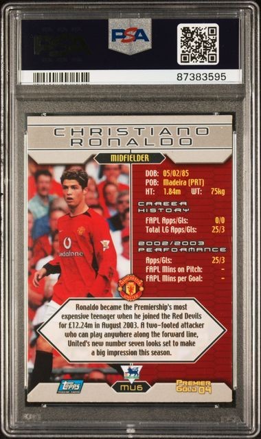 CRISTIANO RONALDO TOPPS PREMIER GOLD 2004 ROOKIE PSA 4 NAME SPELT WRONG  view 2