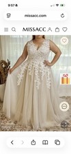 MISSACC Ivory A-Line Sleeveless V-Neck Lace Tulle Full-Length Wedding Dress