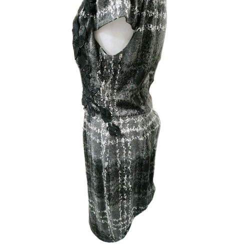vtg 90s betsey johnson Dress 10 Midi black floral Check Cap sleeve Soft Stretch - Picture 3 of 14