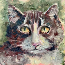 Cat Painting Pet Portrait Animal Collectible 10x10 Artwork Gray Cat Painting