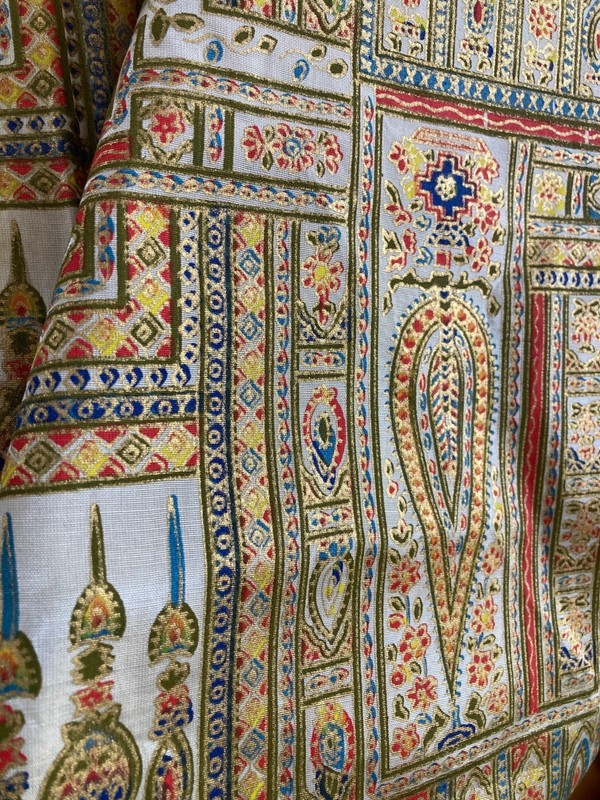VTG 100% Silk Fabric Panel GOLD painted Cloth ASIAN/sew/TEXTILE/LG SZ/Art/Craft