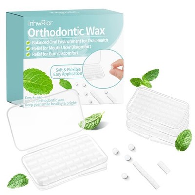 InhwRior Orthodontic Wax, Pre-Cut Design, Easy to Access, 4 Pack, White 