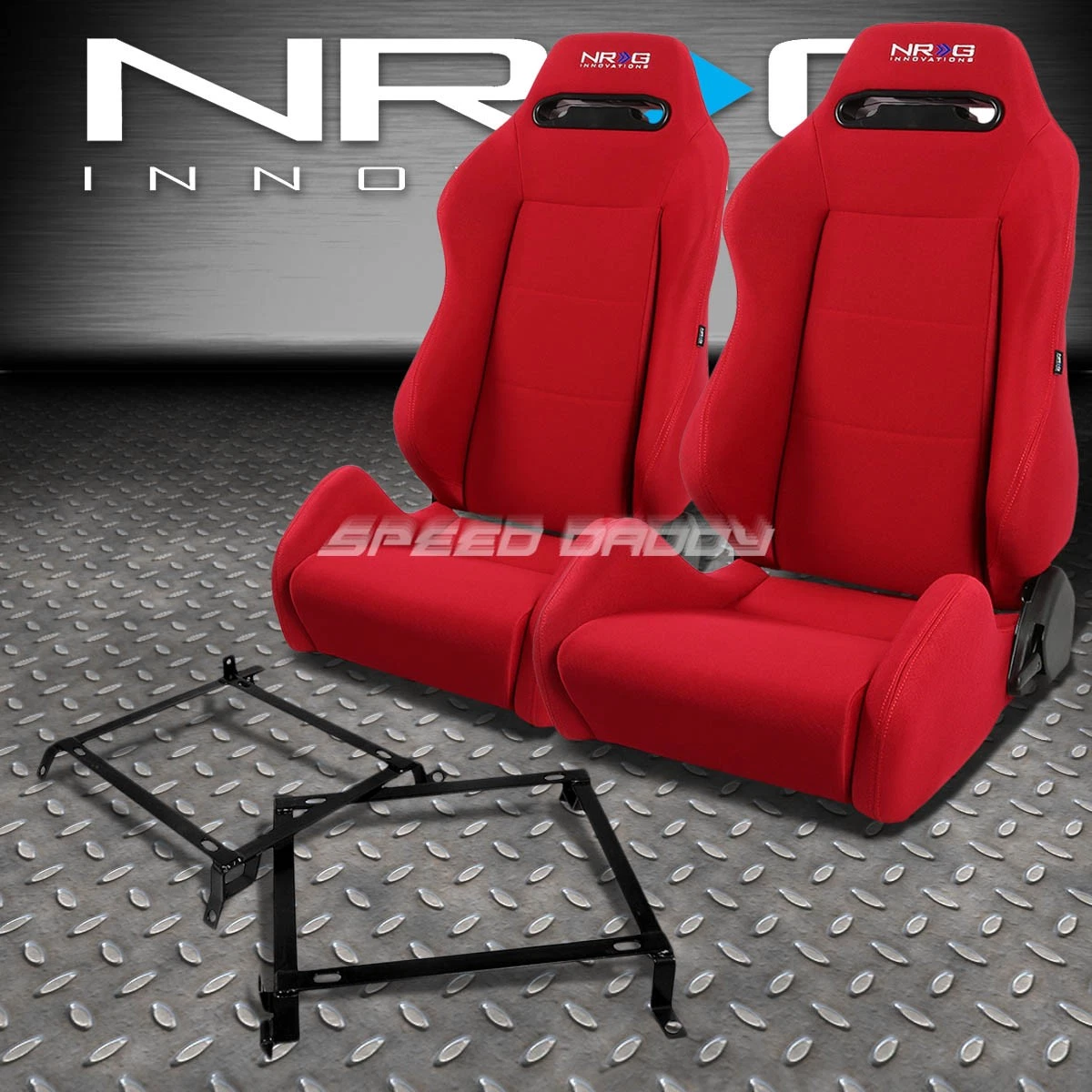 Red NRG Fiberglass Bucket Racing Seat – Woven Fabric, Sports Specs, Includes Cushion 6 thumbnail image