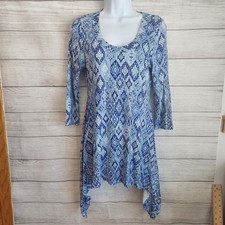 Karen Kane Small Blue Geometric High Low Dress Boho Chic