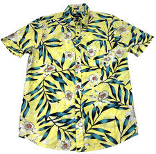 VOLCOM Mens Short Sleeve Button Shirt Tropical Hideout Glimmer Yellow Large EUC