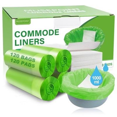 120 Commode Liners & Super Absorbent Pads - Disposable Leakproof Bags, Universal